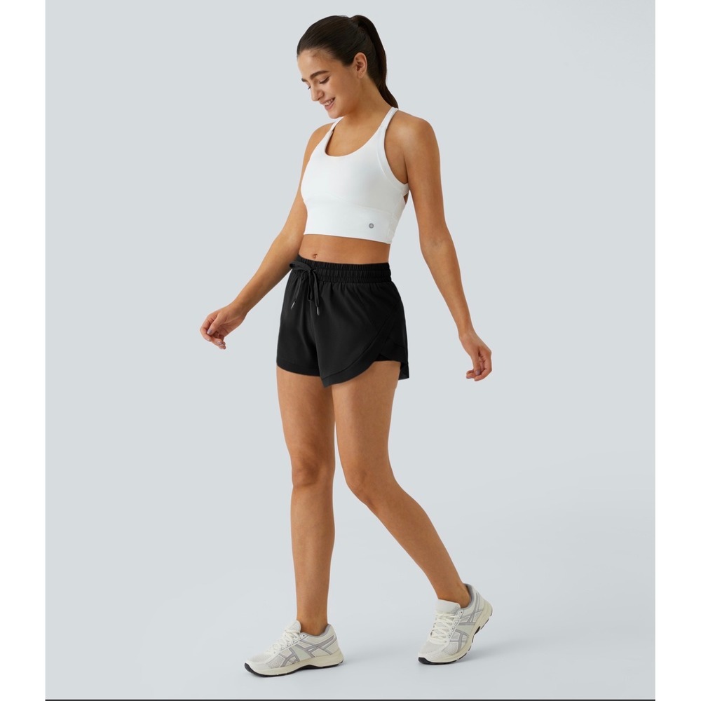 Halara Black Mid Rise Drawstring Contrast Mesh 2-in-1 Flowy Running Shorts 3in S - Picture 6 of 11